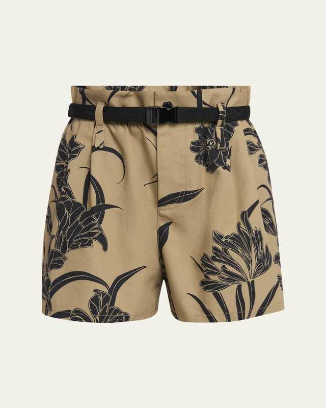 Printed Paper Bag Shorts with Belt